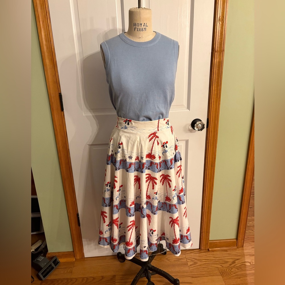 Bettie Page Circle Skirt By the Bay Small 26” waist Pinup Palm Trees Rockabilly!